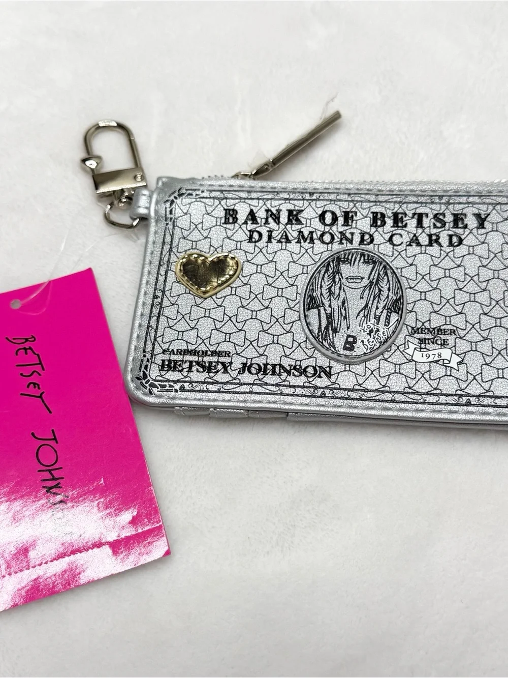 NWT Betsey Johnson Bank of Betsey Silver Diamond Card Wallet
